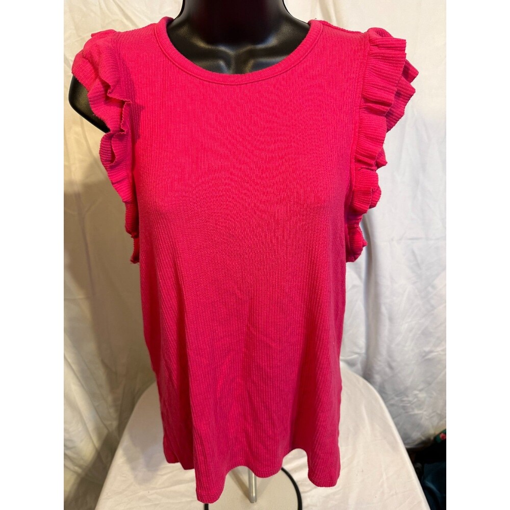 Pink Ruffle Sleeveless Knit Top Women's XL Cottagecore Angelic Soft Coquette